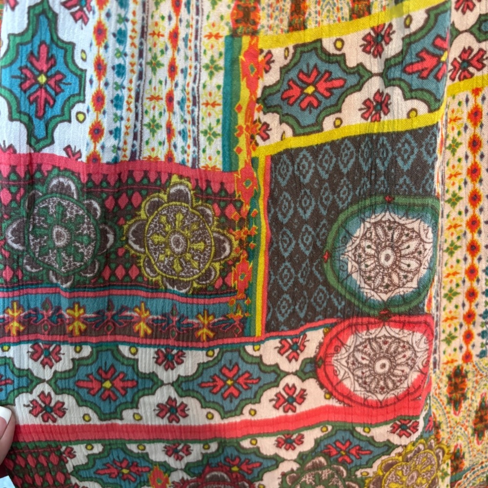 Ali Miles Patchwork Paisley Pom Pom Trim Flutter Sleeve Multicolor Print Top XL - Picture 9 of 16